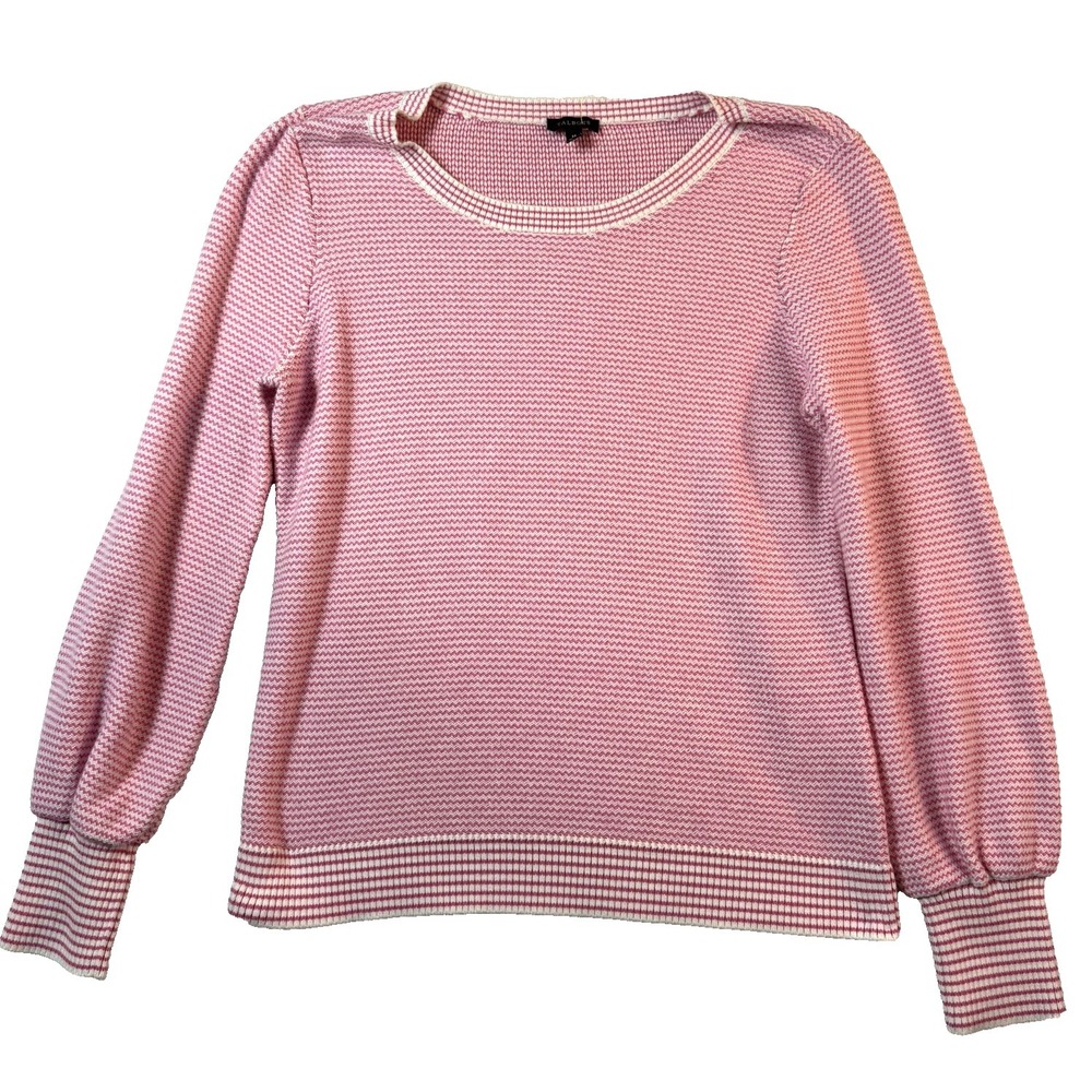 Talbots Blouse Womens Medium‎ Pink White Striped Knit Long Sleeve CottageCore